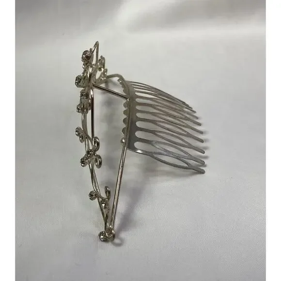 Vintage 90’s Y2K Rhinestone Tiara Silver Tone Comb Wedding Prom Bridal - Picture 6 of 11